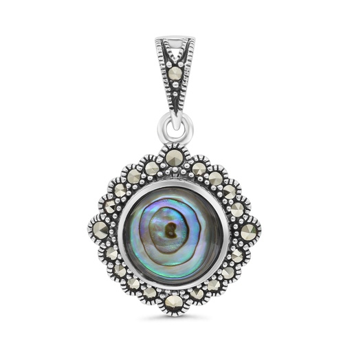 [PND04MAR00ABAA534] Sterling Silver 925 Pendant Embedded With Natural Blue Shell And Marcasite Stones