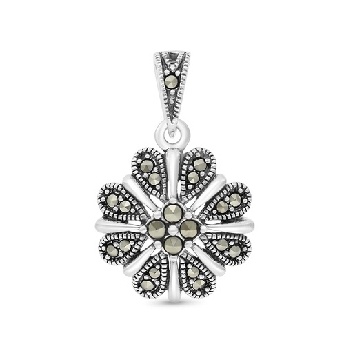 [PND04MAR00000A190] Sterling Silver 925 Pendant Embedded With Marcasite Stones