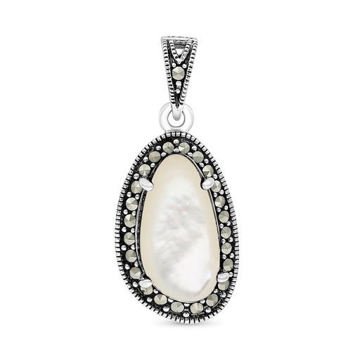 [PND04MAR00MOPA539] Sterling Silver 925 Pendant Embedded With Natural White Shell And Marcasite Stones