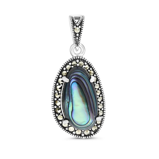 [PND04MAR00ABAA539] Sterling Silver 925 Pendant Embedded With Natural Blue Shell And Marcasite Stones