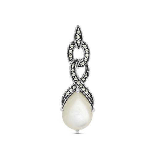 [PND04MAR00MOPA542] Sterling Silver 925 Pendant Embedded With Natural White Shell And Marcasite Stones