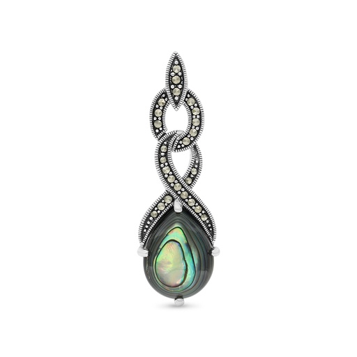 [PND04MAR00ABAA542] Sterling Silver 925 Pendant Embedded With Natural Blue Shell And Marcasite Stones