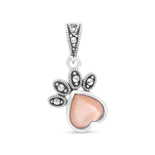[PND04MAR00PNKA543] Sterling Silver 925 Pendant Embedded With Natural Pink Shell And Marcasite Stones