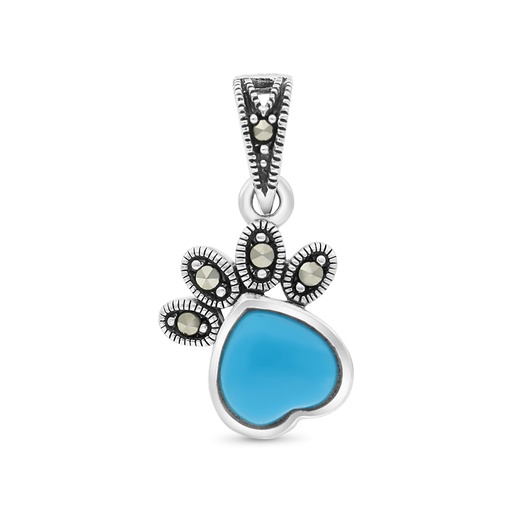 [PND04MAR00TRQA543] Sterling Silver 925 Pendant Embedded With Natural Processed Turquoise And Marcasite Stones