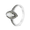 Sterling Silver 925 Ring Embedded With Natural White Shell And Marcasite Stones