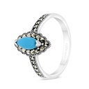 Sterling Silver 925 Ring Embedded With Natural Processed Turquoise And Marcasite Stones