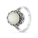 Sterling Silver 925 Ring Embedded With Natural White Shell And Marcasite Stones