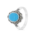 Sterling Silver 925 Ring Embedded With Natural Processed Turquoise And Marcasite Stones