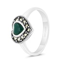 Sterling Silver 925 Ring Embedded With Natural Green Agate And Marcasite Stones