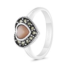 Sterling Silver 925 Ring Embedded With Natural Pink Shell And Marcasite Stones