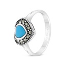 Sterling Silver 925 Ring Embedded With Natural Processed Turquoise And Marcasite Stones