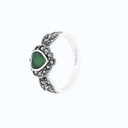 Sterling Silver 925 Ring Embedded With Natural Green Agate And Marcasite Stones