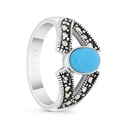 Sterling Silver 925 Ring Embedded With Natural Processed Turquoise And Marcasite Stones