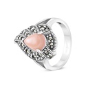 Sterling Silver 925 Ring Embedded With Natural Pink Shell And Marcasite Stones