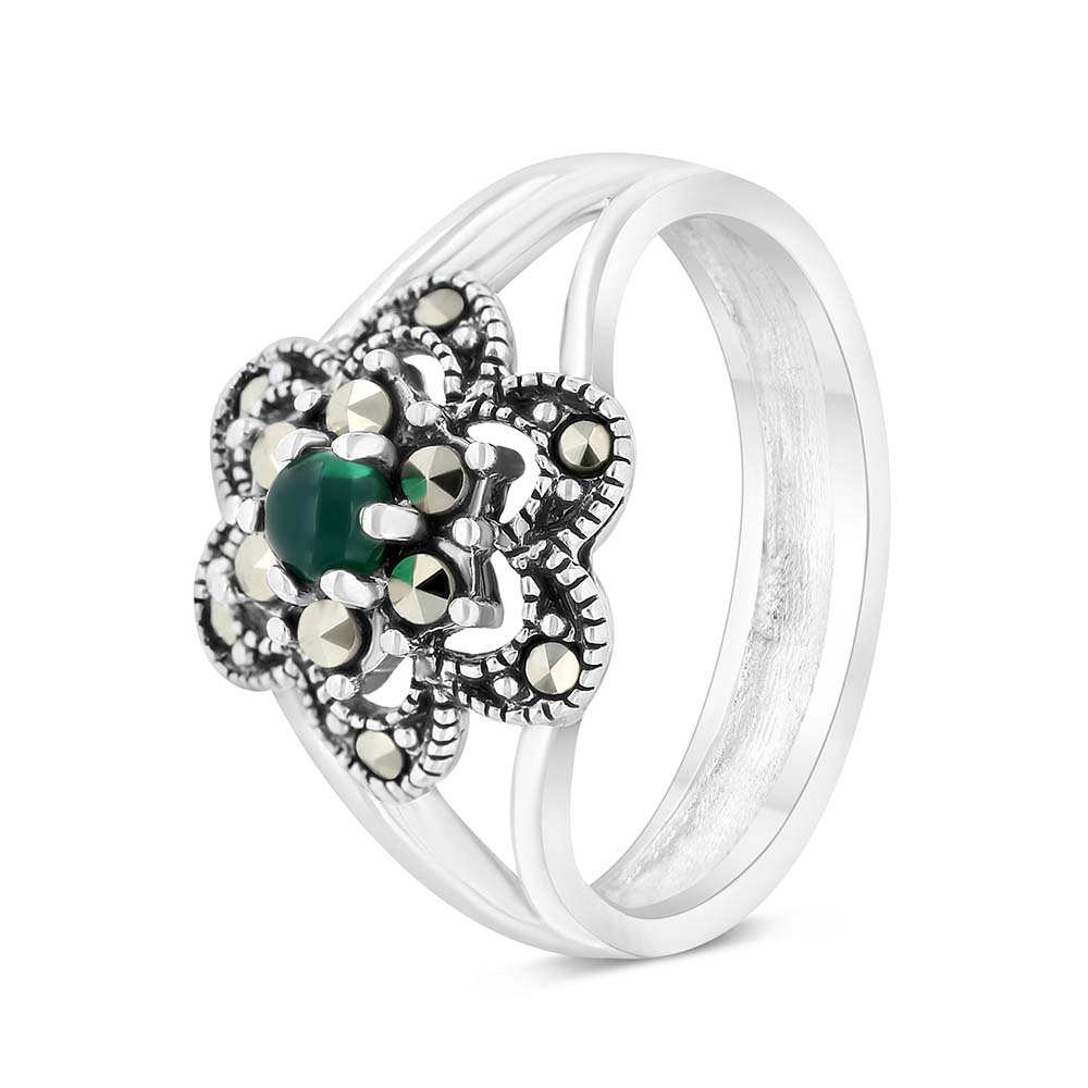 Sterling Silver 925 Ring Embedded With Natural Green Agate And