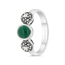 Sterling Silver 925 Ring Embedded With Natural Green Agate And Marcasite Stones