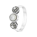 Sterling Silver 925 Ring Embedded With Natural White Shell And Marcasite Stones