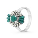 Sterling Silver 925 Ring Embedded With Natural Green Agate And Marcasite Stones