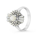 Sterling Silver 925 Ring Embedded With Natural White Shell And Marcasite Stones