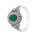 Sterling Silver 925 Ring Embedded With Natural Green Agate And Marcasite Stones