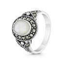 Sterling Silver 925 Ring Embedded With Natural White Shell And Marcasite Stones