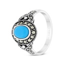 Sterling Silver 925 Ring Embedded With Natural Processed Turquoise And Marcasite Stones