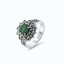 Sterling Silver 925 Ring Embedded With Natural Green Agate And Marcasite Stones