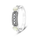 Sterling Silver 925 Ring Embedded With Natural White Shell And Marcasite Stones