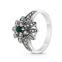 Sterling Silver 925 Ring Embedded With Natural Green Agate And Marcasite Stones