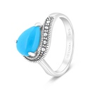 Sterling Silver 925 Ring Embedded With Natural Processed Turquoise And Marcasite Stones