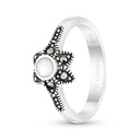 Sterling Silver 925 Ring Embedded With Natural White Shell And Marcasite Stones