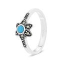 Sterling Silver 925 Ring Embedded With Natural Processed Turquoise And Marcasite Stones