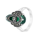 Sterling Silver 925 Ring Embedded With Natural Green Agate And Marcasite Stones