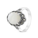 Sterling Silver 925 Ring Embedded With Natural White Shell And Marcasite Stones