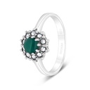 Sterling Silver 925 Ring Embedded With Natural Green Agate And Marcasite Stones