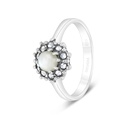 Sterling Silver 925 Ring Embedded With Natural White Shell And Marcasite Stones