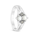 Sterling Silver 925 Ring Embedded With Natural White Shell And Marcasite Stones