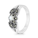 Sterling Silver 925 Ring Embedded With Natural White Shell And Marcasite Stones