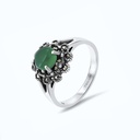 Sterling Silver 925 Ring Embedded With Natural Green Agate And Marcasite Stones