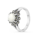 Sterling Silver 925 Ring Embedded With Natural White Shell And Marcasite Stones