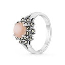 Sterling Silver 925 Ring Embedded With Natural Pink Shell And Marcasite Stones