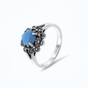 Sterling Silver 925 Ring Embedded With Natural Processed Turquoise And Marcasite Stones