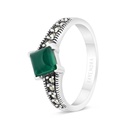 Sterling Silver 925 Ring Embedded With Natural Green Agate And Marcasite Stones