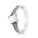 Sterling Silver 925 Ring Embedded With Natural White Shell And Marcasite Stones