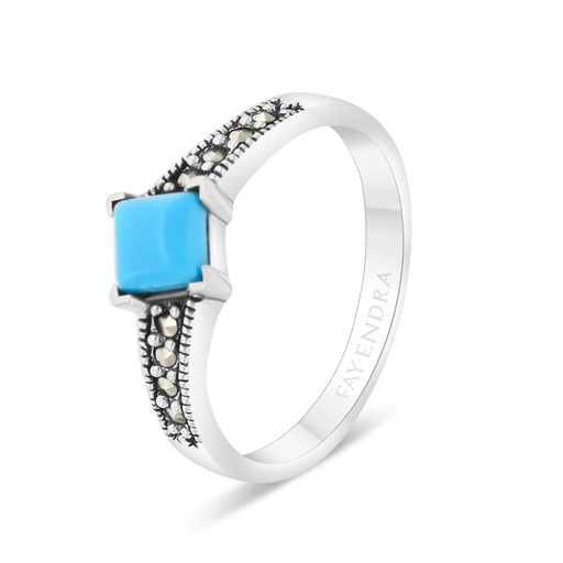 Sterling Silver 925 Ring Embedded With Natural Processed Turquoise And Marcasite Stones