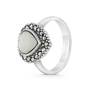 Sterling Silver 925 Ring Embedded With Natural White Shell And Marcasite Stones