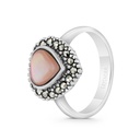 Sterling Silver 925 Ring Embedded With Natural Pink Shell And Marcasite Stones