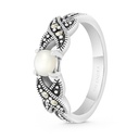 Sterling Silver 925 Ring Embedded With Natural White Shell And Marcasite Stones