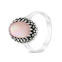 Sterling Silver 925 Ring Embedded With Natural Pink Shell And Marcasite Stones