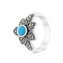 Sterling Silver 925 Ring Embedded With Natural Processed Turquoise And Marcasite Stones